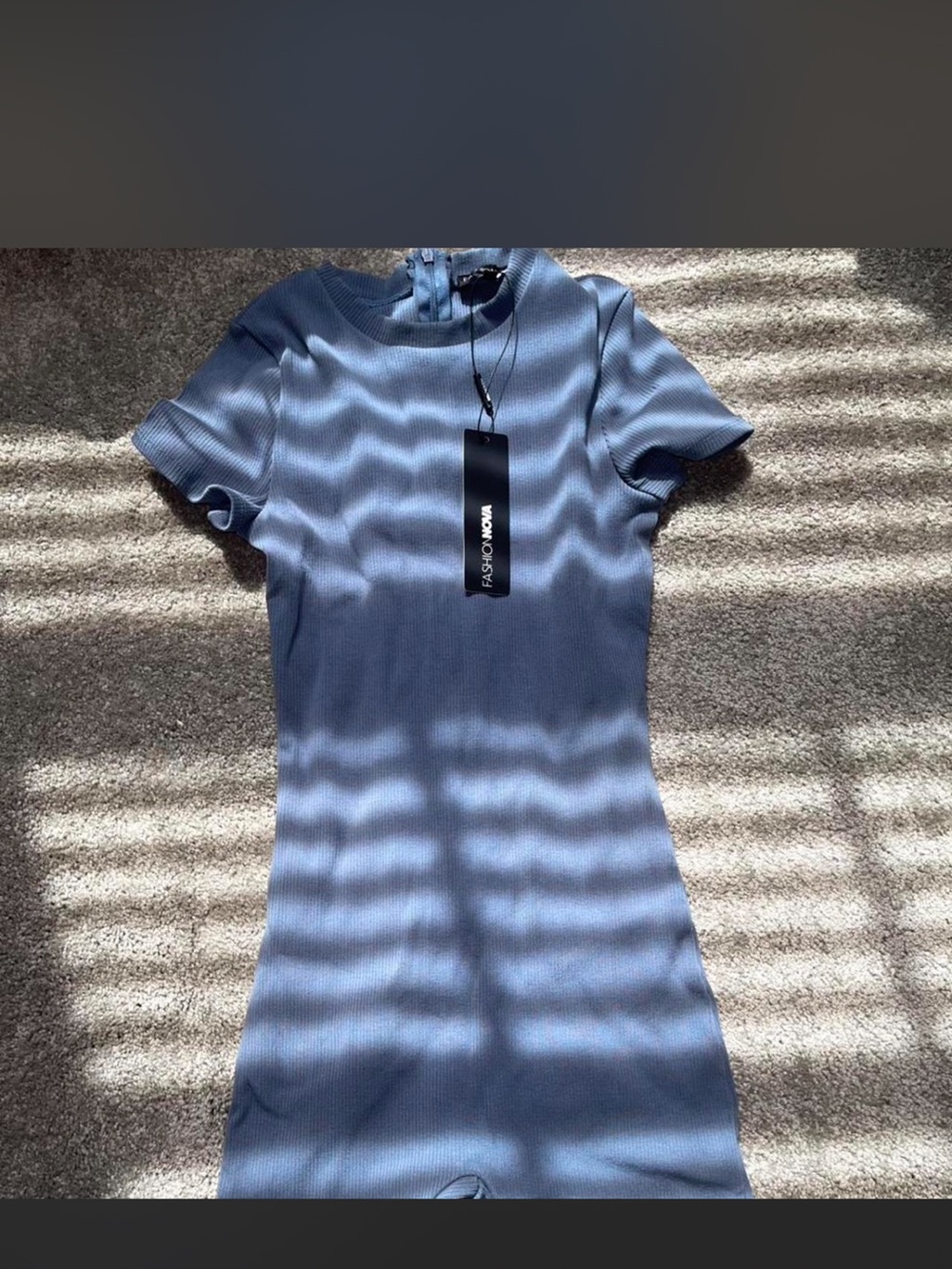 Ribbed Short Sleeve Bodycon romper - Dusty Blue